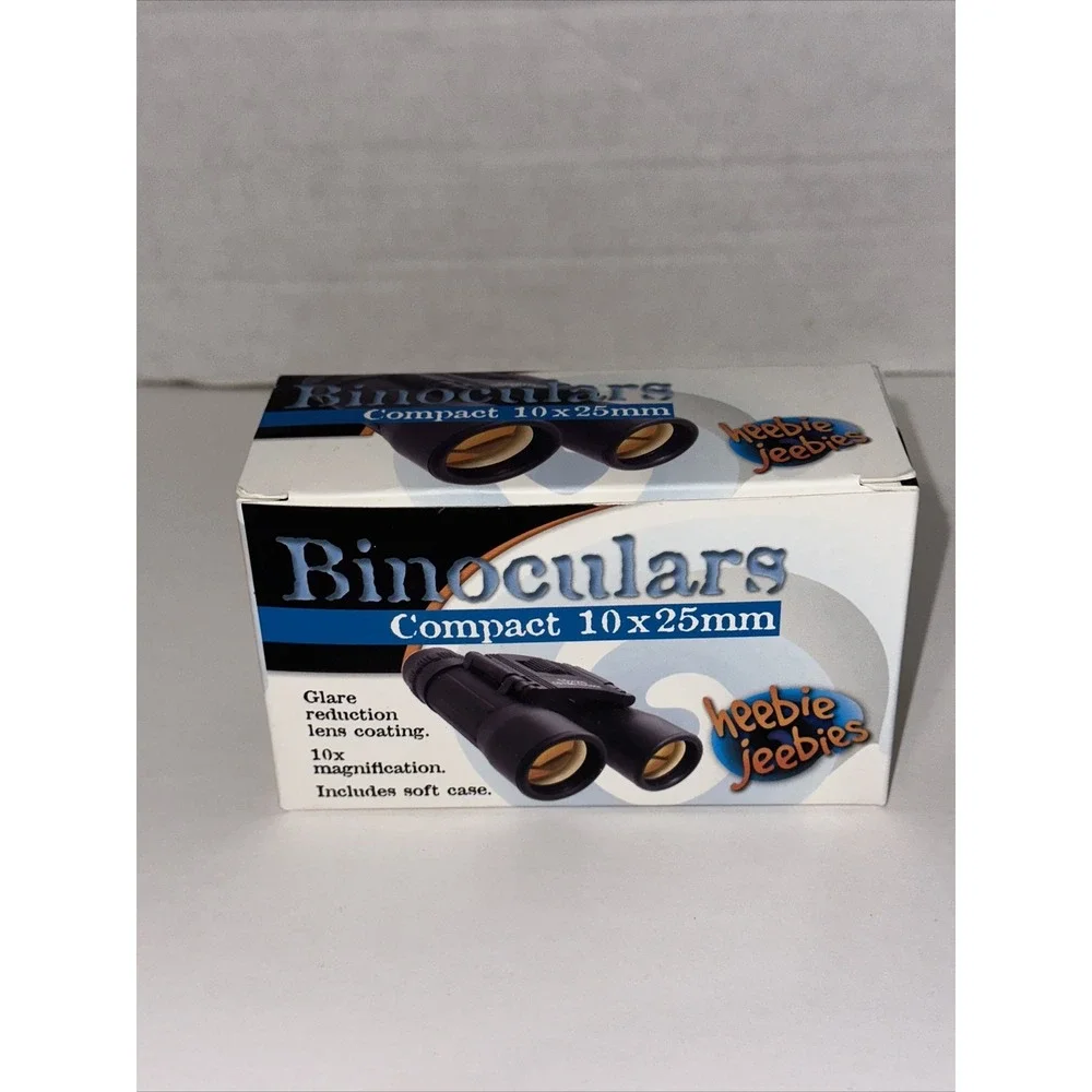 Heebie Jeebies Compact Binoculars 10x25mm Black Glare Reduction with Soft Case